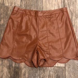 Faux Leather Brown Scalloped Shorts Size Medium
